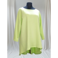 Trapezowa tunika z dłuższym tyłem i błyszczącą nitką - limonka